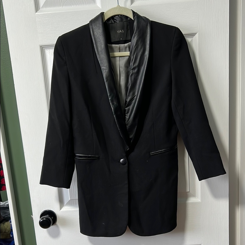 Black Blazer with Leather Lapel